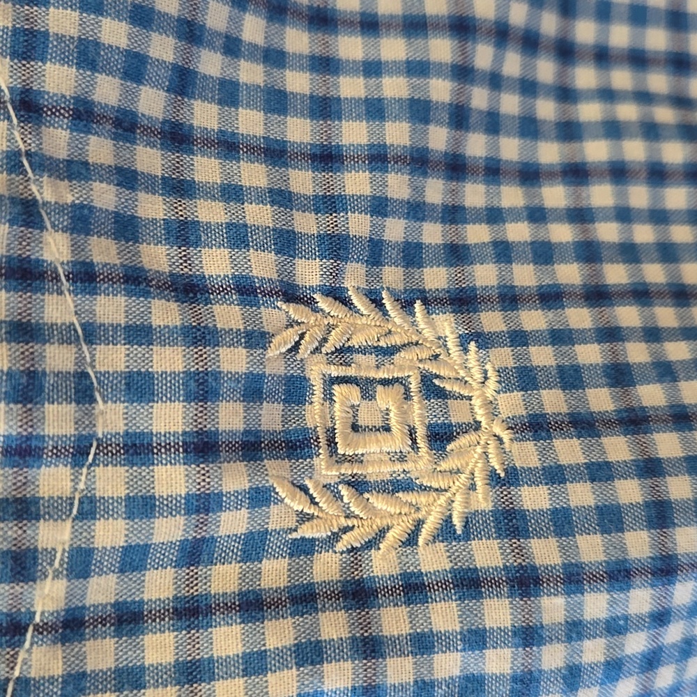 Chaps Blue White Checkered Button Down Shirt Easy… - image 2